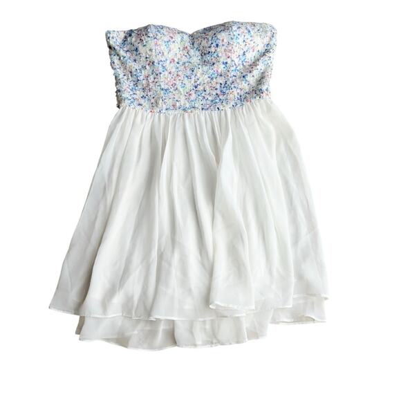 Vintage Guess White Strapless Floral Mini Dress size 6 - Picture 2 of 7